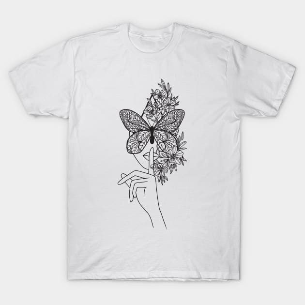 Butterfly Woman Head T-Shirt by jobieh shop